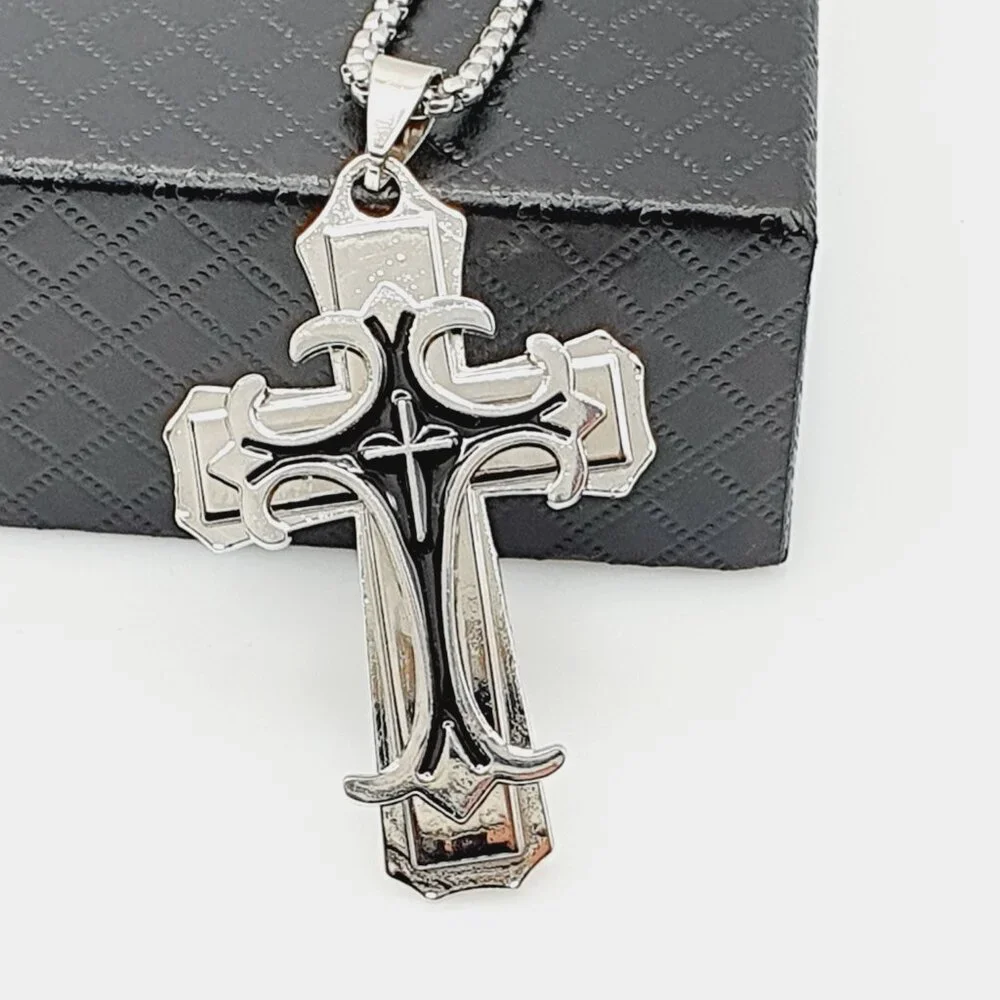 ❤️Stainless Steel Retro Layered Cross Necklace, N90201P119